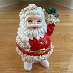 Vintage Santa Claus Bank Coin Bank Spaghetti Trim Japan 1950's-60's